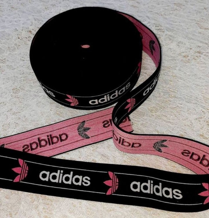 Лента отделочная ш. 40 мм. Adidas чёрно-розовая фото 1